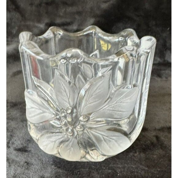 NEW 1990s Mikasa Festive Poinsettia Votive Candleholder Crystal Cut Glass - Picture 6 of 13